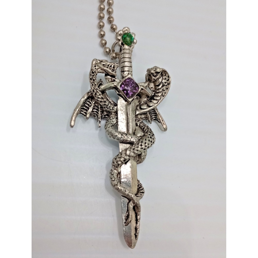 CCI‎ Dragon Sword Pendant Necklace Gothic Fantasy Silver Tone 2 1/2 Inch